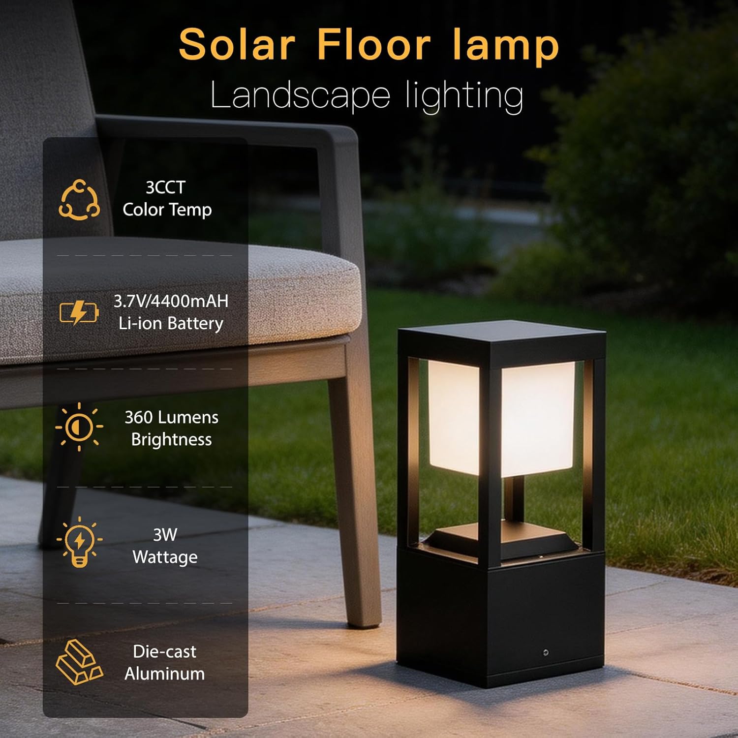 Celyonix solar lamp glowing in three selectable color temperatures