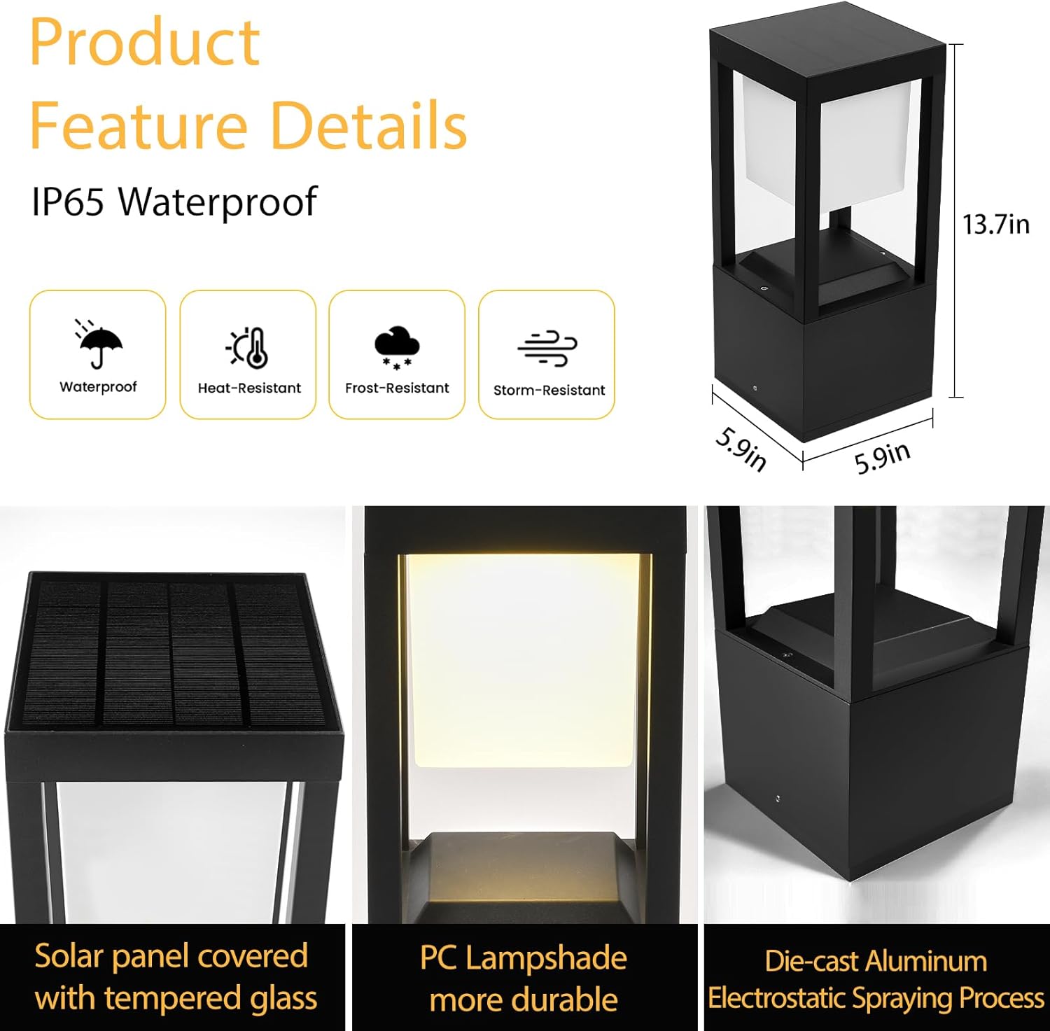 Product measurements and weather-resistant construction details